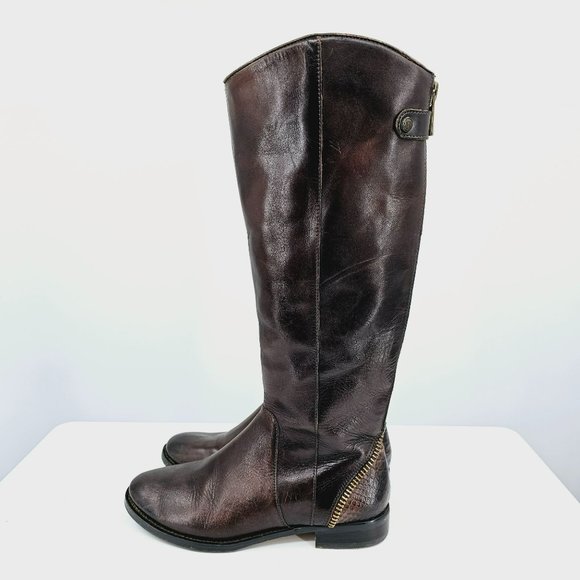 Arturo Chiang Falicity Tall Knee Boots 7.5 M Brown Leather Snakeskin Gold Zipper - Picture 10 of 16